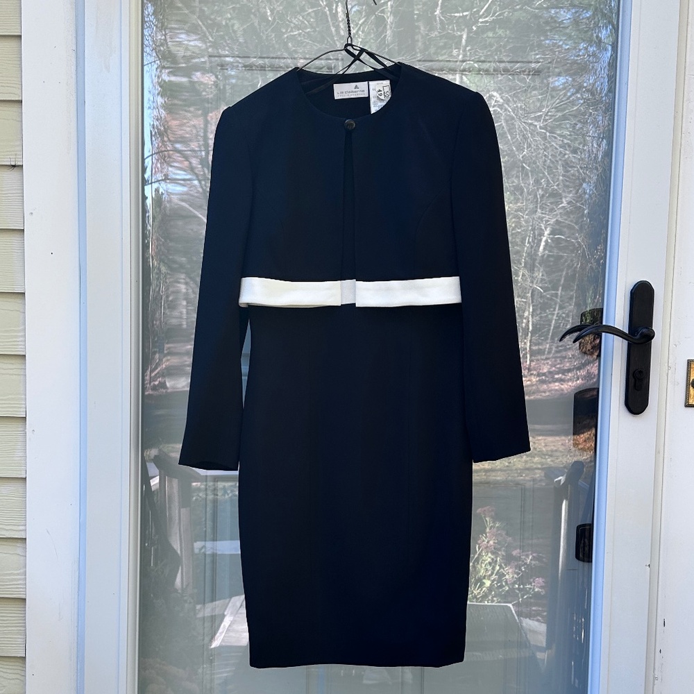 Liz Claiborne dress with jacket, lined, black and white, cutout back, 6P
